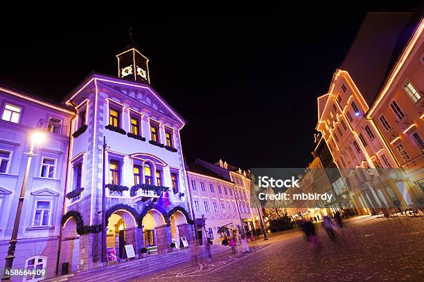 Christmas Decoration Lit Town Hall In Ljubljana Stock Photo - Download Image Now - Advent, Architecture, Balkans
