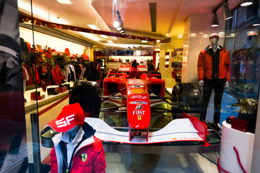 Venice, Italy - February, 21 2011: an original Ferrari F1 car located inside of the Ferrari store in Venice.