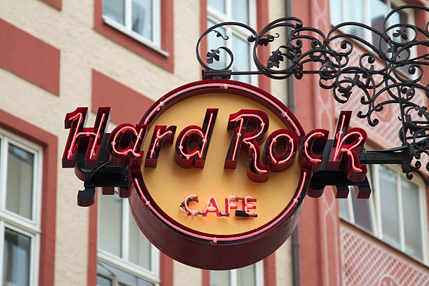Munich, Germany, 11th June 2011, The picture shows the HARD ROCK CAFE sign of the original Hard Rock Cafe in Munich, Germany. HARD ROCK CAFE is a worldwide trademark with chains of cafes and hotels all over the world.
