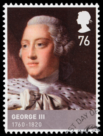 Sacramento, California, USA - December 5, 2011: A 2011 United Kingdom postage stamp with an illustration of King George III (1738-1820). George III, of the House of Hanover,  ruled as King of the United Kingdom from 1760-1820. He is sometimes referred to as the \