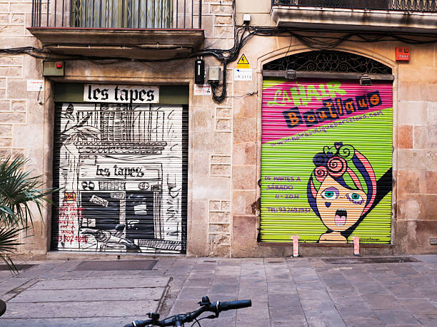 Barcelona, Spain - january 09, 2012: graffity are on the shop window shatters in barcelona in january 2012