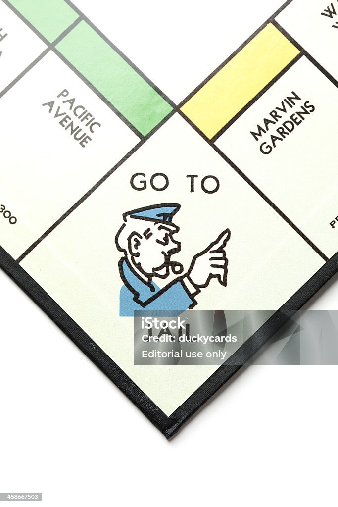 Monopoly-Spiel an Bord gehen JAIL - Lizenzfrei Monopoly - Brettspiel Stock-Foto