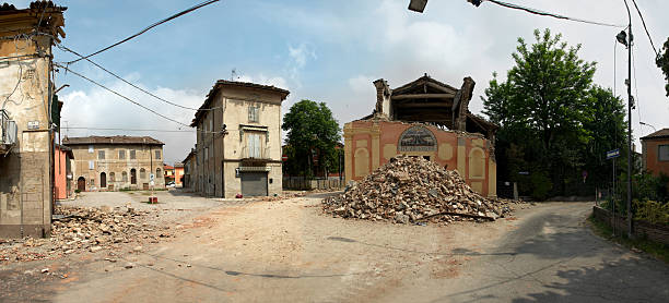 Destroyed town in North Italy stock photo