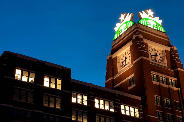 sede central de starbucks - starbucks sign coffee seattle fotografías e imágenes de stock