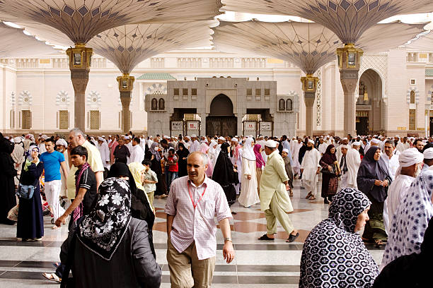 Muslim pilgrims, Medina, Saudi Arabia stock photo