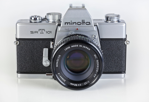 York, Pennsylvania, USA - November 18, 2011: A Classic Minlota SR-T101 SLR Film Camera. Manufactured from 1966-1975.  This specimen is from 1974.
