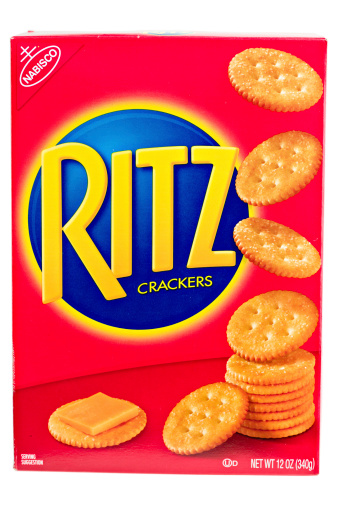 Chico, California, USA - August 10, 2011: A close up of a red 12 OZ cardboard box of Nabisco\\'s Ritz crackers. Nabisco has been making the Ritz crackers since 1934.