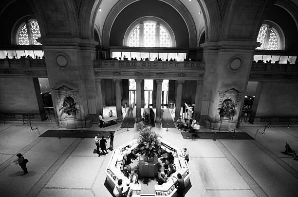 New York, New York, USA - September 11, 2010: Inside of the Metropolitan Museum of Art in New York City in black and white. The Metropolitan Museum of Art is one of the world\\'s largest and finest art museums. Its collections include more than two million works of art spanning five thousand years of world culture, from prehistory to the present and from every part of the globe.