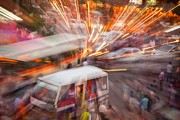 Jaipur, India- November 13, 2010:Traffic congestion in center of Jaipur, IndiaBlurred Motion and Lens zooming