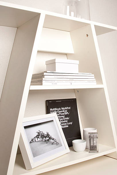 interior design white shelf stock photo