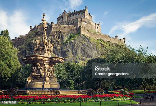 Edinburgh Castle And The Ross Fountain Stock Photo - Download Image Now - Edinburgh - Scotland, Edinburgh Castle, Scotland