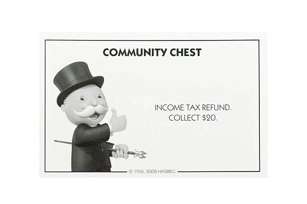 Community Chest Tax Refund card on white background stock photo