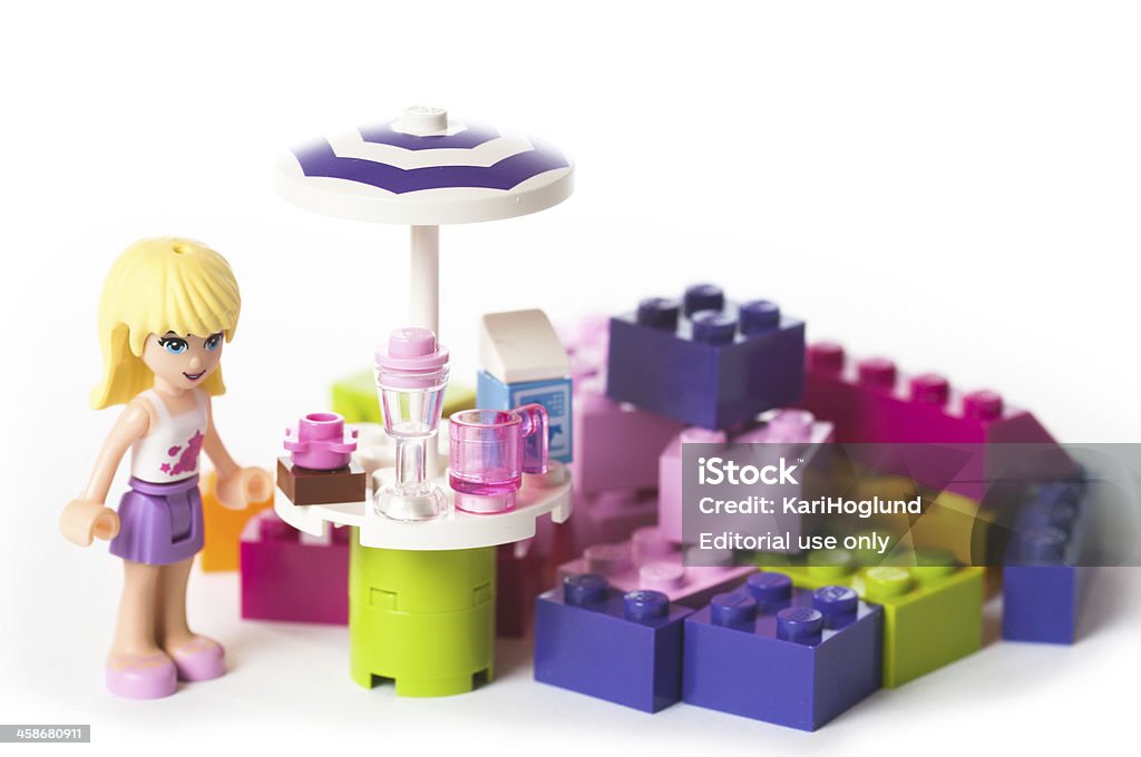 Lego blocks "Ski, Norway - February 28, 2012: Lego building bricks and blocks for girls. The Lego toys were originally designed in the 1940s in Denmark and have achieved an international appeal. These blocks and figure are from the new girl sets called Friends." Lego Stock Photo