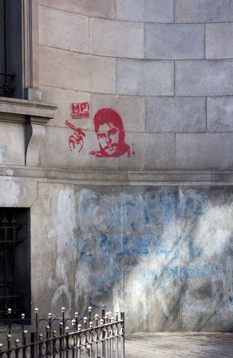 Buenos Aires, Argentina - October 29, 2011: Che Guevara graffiti on the wall of a public building. Intersection Florida street and Diagonal South.