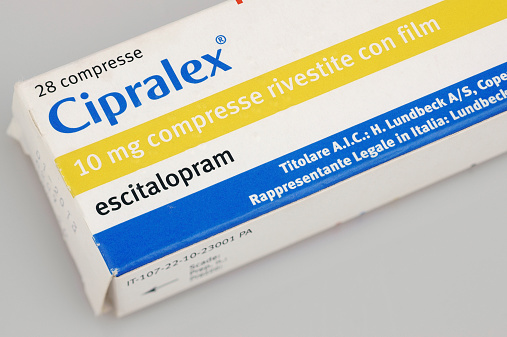 Durham, England - June 19, 2011: Cipralex (Escitalopram), antidepressant drug, originating from the Italian market. Lundbeck brand. This is a prescription-only medicine.