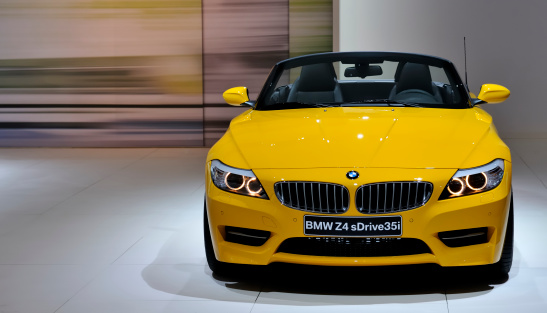 Amsterdam, The Netherlands - April 12, 2011:  Yellow BMW Z4 sDrive 35i on display at the 2011 Amsterdam AutoRAI motorshow. The 2011 Amsterdam motorshow was running from April 12 until April 23, in the RAI event center in Amsterdam, The Netherlands.