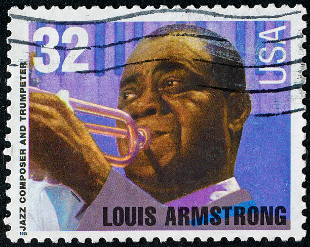 louis armstrong stamp - post horn stock-fotos und bilder