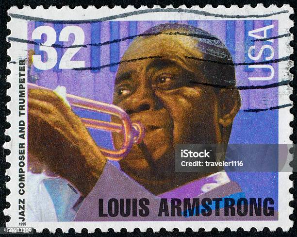 Louis Armstrong Stamp Stock Photo - Download Image Now - Louis Armstrong, African-American People, Postage Stamp