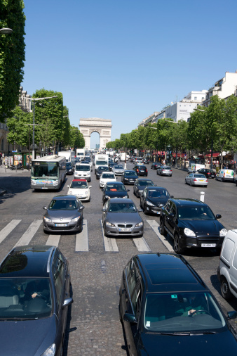 Paris , France- June 1, 2011: Heavy traffic on the Champs alysAes boulevard at the rush hour