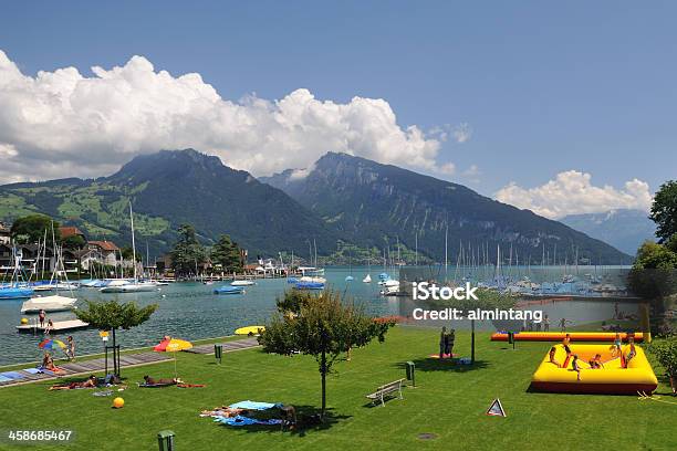 Waterfront Park In Spiez Stock Photo - Download Image Now - Activity, Bay of Water, Bern Canton