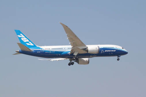 Chiang Mai , Thailand - February 10, 2012 : Boeing 787-8 on the sky during approach to landing to Chiang Mai airport