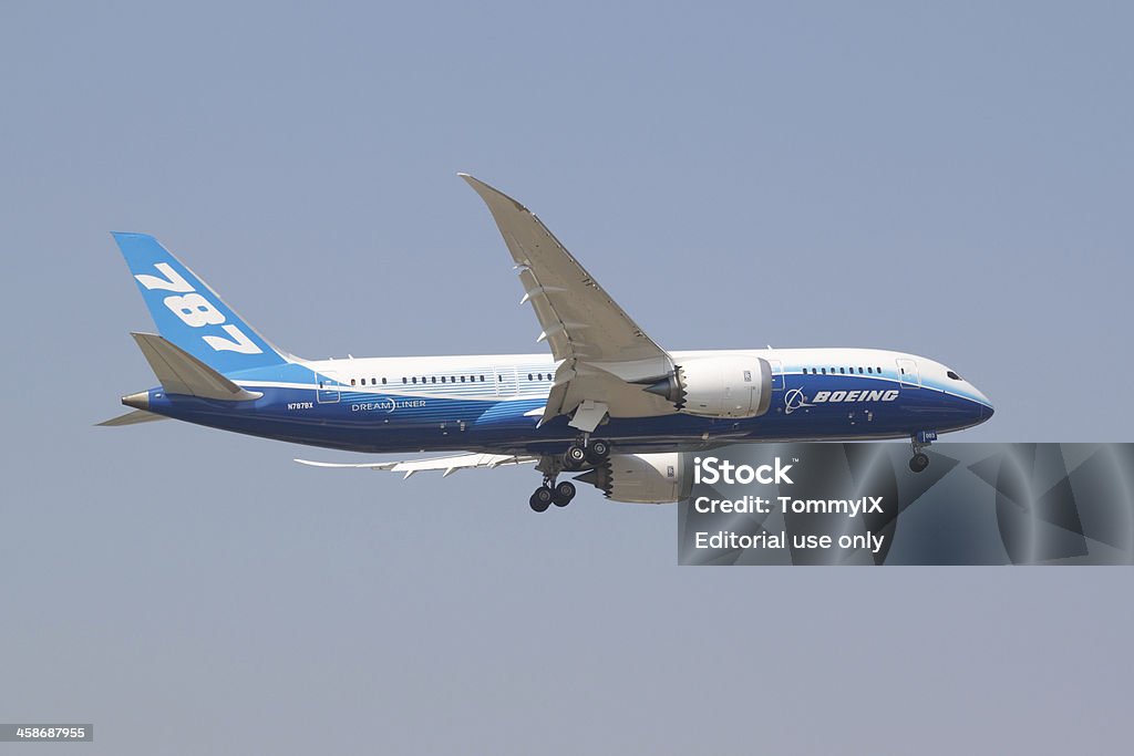 Boeing 787-8 Chiang Mai , Thailand - February 10, 2012 : Boeing 787-8 on the sky during approach to landing to Chiang Mai airport Boeing 787 Stock Photo
