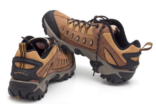 Trebnje, Slovenia, - November 06, 2011: Merrell hiking shoes.Merrell is a footwear company founded by Clark Matis, Randy Merrell, and John Schweitzer in 1981 as a maker of high-performance hiking boots. Since 1997 the company has been a wholly owned subsidiary of shoe industry giant Wolverine World Wide. The company recorded total sales of footwear and clothing totaling nearly $500 million in 2010.