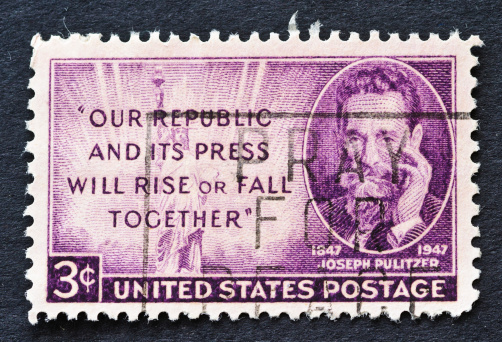 Sandwich, Massachusetts, USA-Februaryc 15, 2012:Known by the general public for the prizes in journalism, literature, drama, and music that bear his name, Joseph Pulitzer was a Hungarian-born American newspaper publisher extraordinaire.  Pulitzer became a reporter in St. Louis, Missouri. By the time of his death in 1911, he had completely revitalized several newspapers, bringing them back to profitability and credibility. Among them was the New York \\'World\\'. He had also endowed the Journalism School at Columbia University and, in his will, established the Pulitzer Prize.