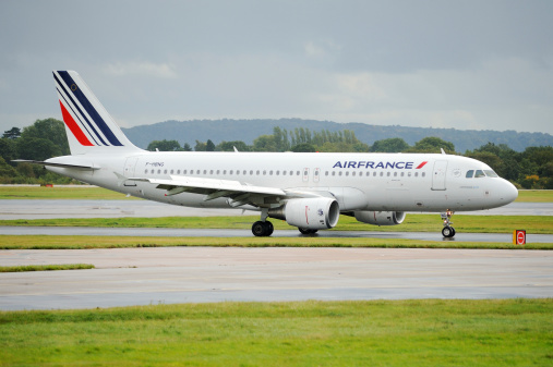 Manchester, England - September 05, 2011: An Air France Airbus A320 aircraft at Manchester EGCC airport. Air France is the French flag carrier headquartered in Tremblay-en-France, (north of Paris), and is one of the world\\'s largest airlines