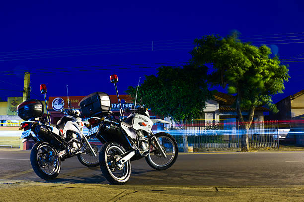 Marilia/Sao Paulo, Brazil - December 25, 2011: Two police motorcycle parking in the street. They belong to Sao Paulo state civil police. The civil police is responsable for investigation and defence of public order.