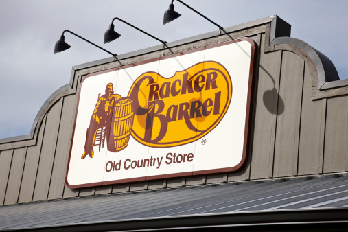 Homestead, USA - November 6, 2011: Cracker Barrel restaurant sign. Cracker Barrel Old Country Store, Inc. is an American chain of combined restaurant and gift stores with a Southern country theme.