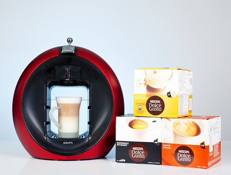 Krups Nescafe Dolce Gusto Circolo Coffee Machine And Capsules Stock Photo -  Download Image Now - iStock