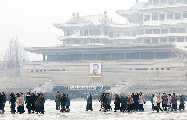 People mourning in North Korea stock photo