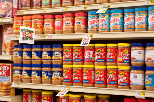 Tuscaloosa, Alabama, USA - December 21, 2010: Peanut Butter selections in a grocery store.