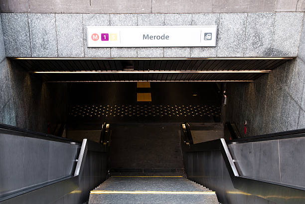 Merode underground station entrance in Brussels, Belgium Brussels, Belgium - December 11, 2011: Detail of Merode underground station entrance in Brussels, Belgium paris metro sign stock pictures, royalty-free photos & images