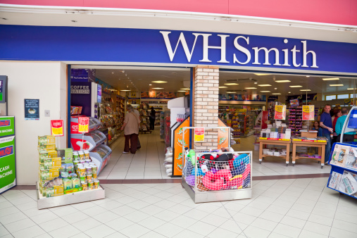 Gretna Green, Scotland, UK - 16th April 2011: Entrance to a WH Smith shop. WH Smith is a UK company, established in 1792, based in Swindon, England, which currently has almost 1000 retail units in the UK and Ireland