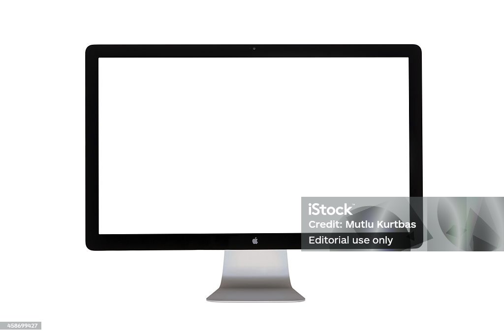 Apple LED Cinema Display Izmir, Turkey - March 28, 2011: An Apple LED Cinema Display isolated on white background with blank screen. This model supports up to 2560 × 1440 resolution, use LED backlighting and the Mini DisplayPort for video input. Released mid 2010. Blank Screen Stock Photo