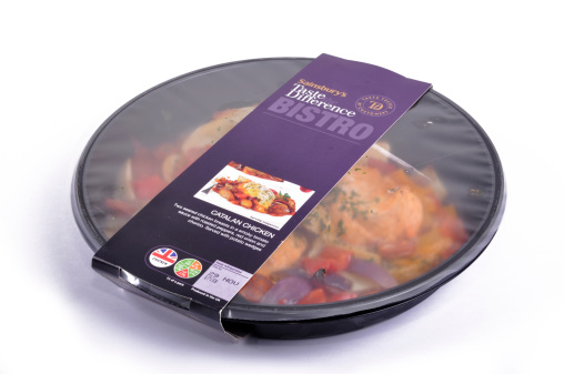 Bournemouth, UK - November 20, 2011: Sainsbury 'Taste The Difference' Bistro ready meal in its packaging.