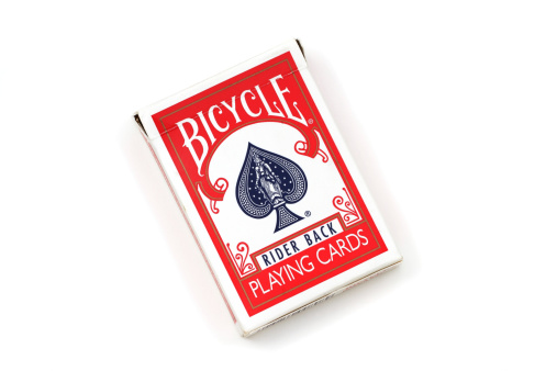 West Palm Beach, USA - April 7, 2011:  A product shot of a box containing a deck of Bicycle brand playing cards, manufactured by the US Playing Card Company.