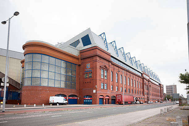 Ibrox Stadium, Glasgow Glasgow, UK - July 12, 2011: The Bill Struth Main Stand at Ibrox Stadium, Glasgow, the home ground of Rangers Football Club. The main stand was built in 1928 with an impressive red brick facade. ibrox stock pictures, royalty-free photos & images