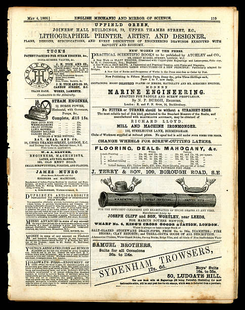 página de publicidade do inglês mecânico, pode 1866 - 1866 imagens e fotografias de stock