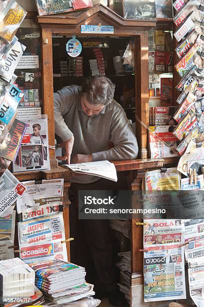 News Stand In Lisbon Stock Photo - Download Image Now - Magazine Rack, People, Capital Cities
