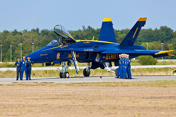 US NAVY Blue Angels #1 Ground Operation "Pax River, USA - September 3, 2010: US NAVY Blue Angels during ground operation and preparation to air show at Patuxent River in Maryland state, usa" fa 18 hornet stock pictures, royalty-free photos & images