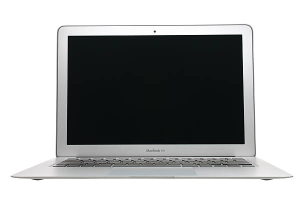 macbook air mit einem leeren bildschirm - apple macintosh laptop computer isolated stock-fotos und bilder