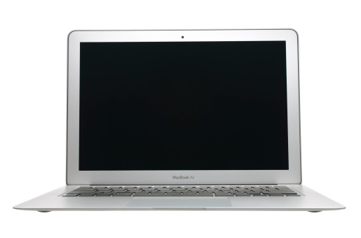 Istanbul, Turkey - August 11, 2015: Apple MacBook Pro displaying a blank white screen and clipping path. The MacBook Pro is Apple's thinnest, lightest notebook and features flash based storage so there are no internal moving parts.