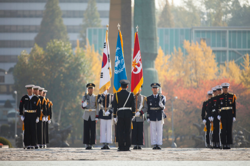 Army parade - a march of soldiers in uniform. Servicemen of the Republic of Belarus in the ranks.