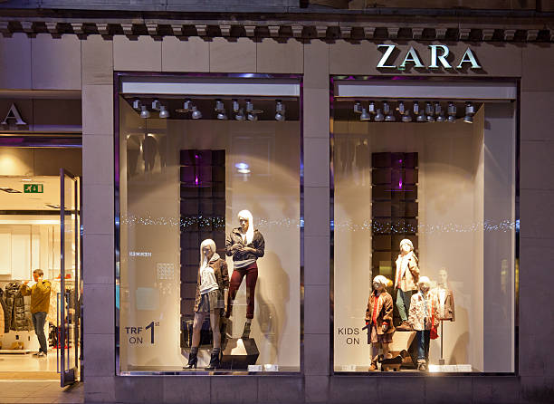 Entrance and shop window, Zara, Glasgow, Scotland stock photo