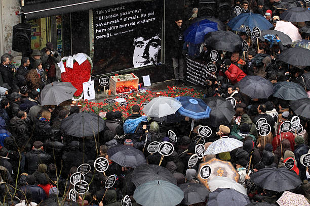 Hrant Dink "Astanbul, Turkey - January 19, 2010: Thousands of people remember slain Turkish-Armenian journalist Hrant Dink on the fourth anniversary of his assassination in Istanbul\'s Sisli district." hrant dink stock pictures, royalty-free photos & images