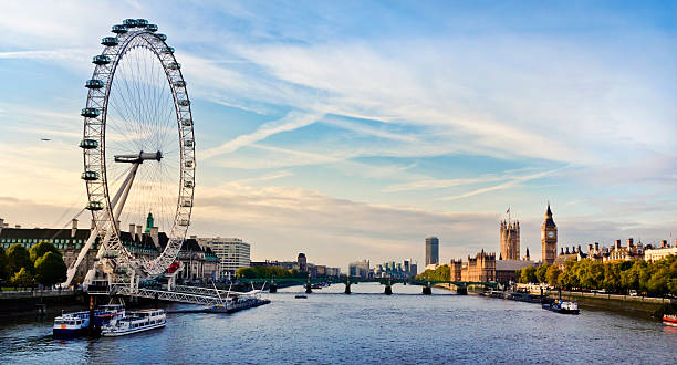 City of London "London, England -October 22, 2010: Morning image of London. Includes the London eye, County Hall, Westminster Bridge, Big Ben and Houses of Parliament." london county hall stock pictures, royalty-free photos & images