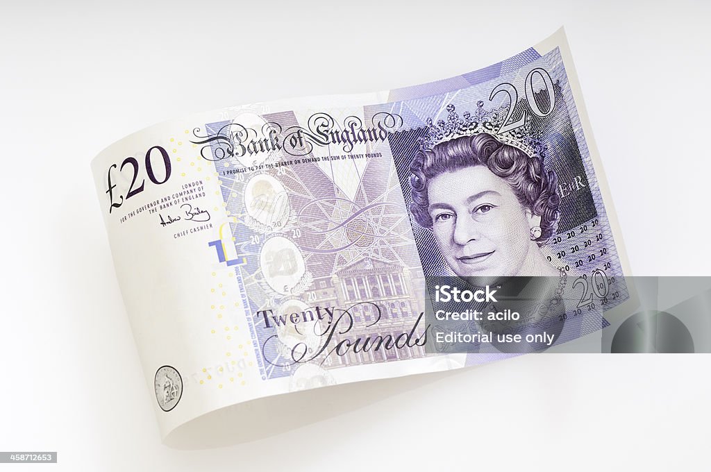 Ter desfraldado Nota de Vinte Pounds/Moeda Britânica - Foto de stock de Nota de Pound Britânico royalty-free